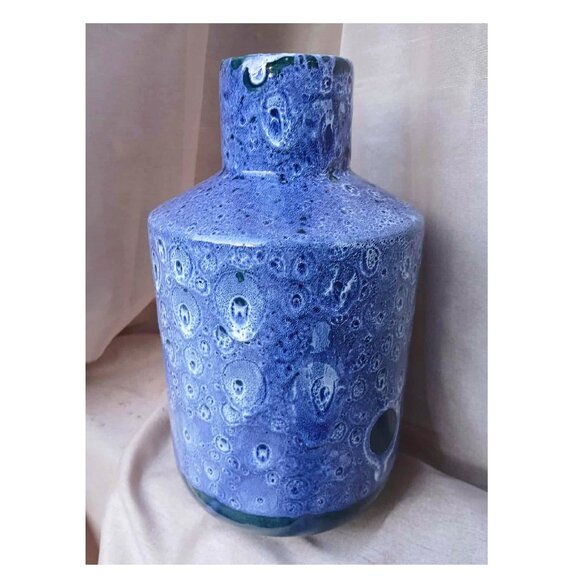 Peacock Blue Fat Lava Moon Glazed Ceramic Faiancas Ramos Vase - Picture 6 of 10